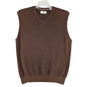 Southern Pines Men's Brown Ribbed V-Neck Knit Sweater Vest 100% Cotton Size L